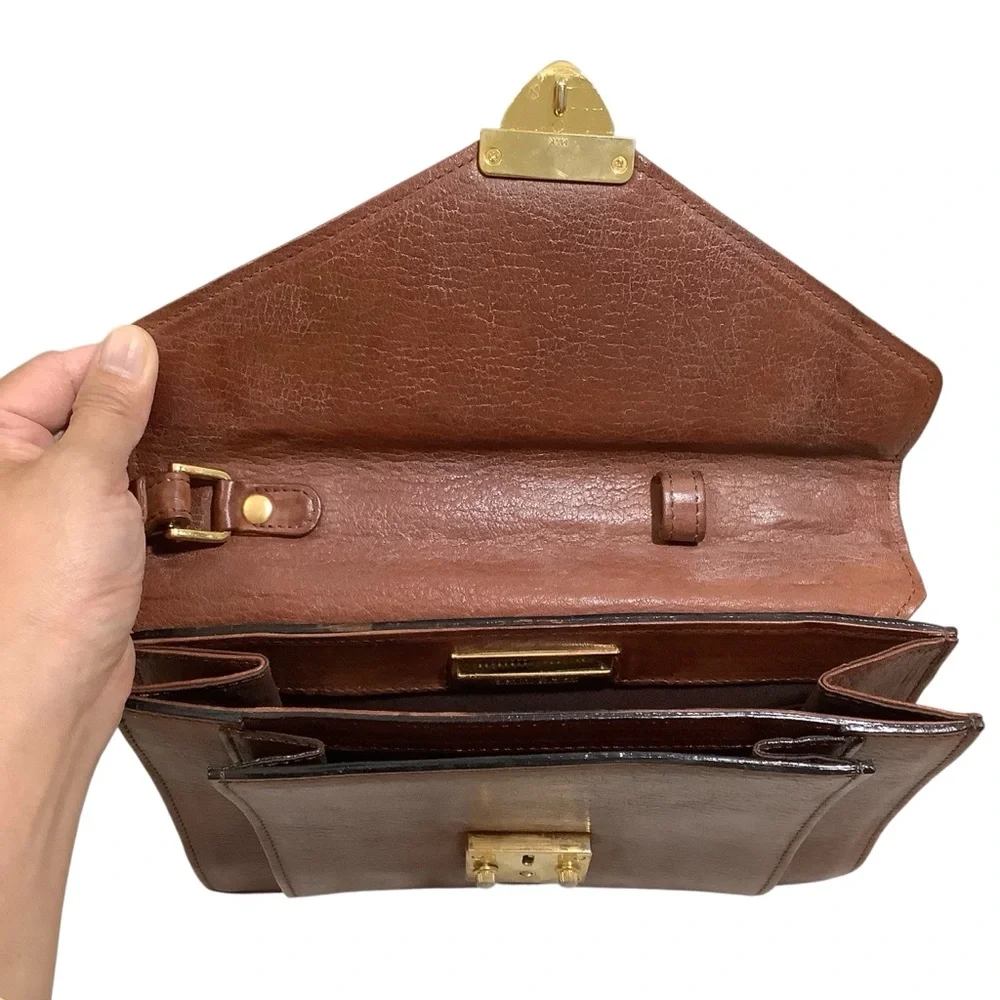 Valentino Garavani Vintage Brown Leather Clutch Bag with Gold Detail